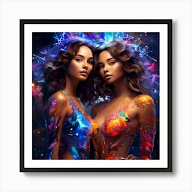 Two Beautiful Women In Colorful Outfits Art Print