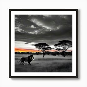 Lion In The Savannah Art Print