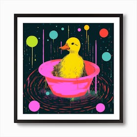 Duckling In The Bath Linocut Style 1 Art Print