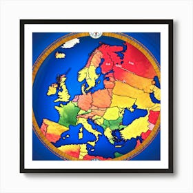 A Digitally Rendered Image Featuring A Circle Encompassing The Continent Of Europe With Each Europe 2 1 Art Print