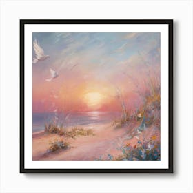 Doves At Sunset 4 Art Print