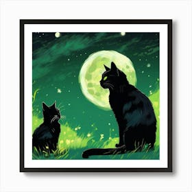 Black Cats In The Moonlight Art Print