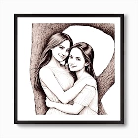 Two Sisters Hugging 1 Art Print