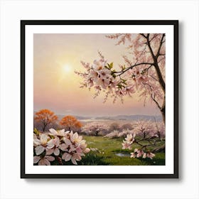 Petals Against the Sun Floral Horizon Cherry Blossoms Art Print