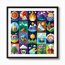 Set Of Flat Nature Icons 1 Art Print