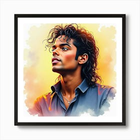 Watercolor Depiction Of Michael Jackson With Golden Rays 1 Art Print