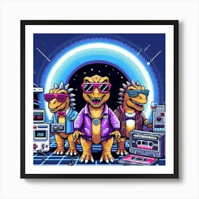 8-bit time-traveling dinosaurs 3 Art Print