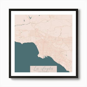 Los Angeles California Pink and Blue Cute Script Street Map 1 Art Print