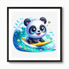 Panda Bear Surfing 1 Art Print