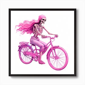 Pink Skeleton On A Bike Art Print