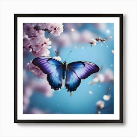 Butterfly On Cherry Blossoms 5 Art Print