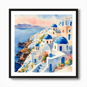 Santorini Greece Watercolor 7 Poster