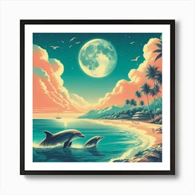Dolphins On The Beach Art Print