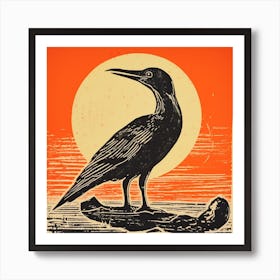 Retro Bird Lithograph Cormorant 2 Art Print