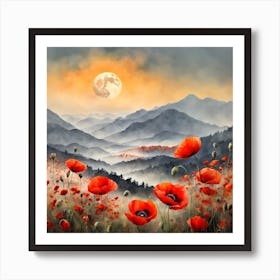Poppy Landscape Painting (32) Art Print