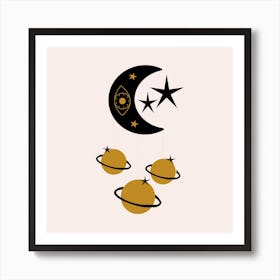 Moon Stars And Planets Square Art Print