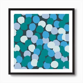 Blue And Green Polka Dot Pattern On Dark Gray Background Square Art Print