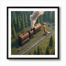 Fox On The Train Art Print
