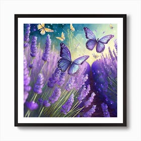 Lavender Field With Butterflies Art Print