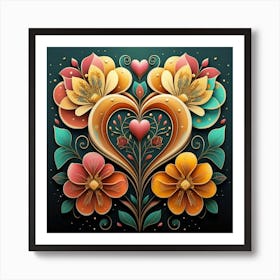 Abstract art of exotic flowers with vibrant abstract hearts in their designs, hearts, 5 Art Print