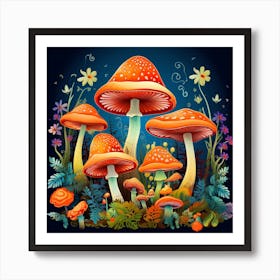 Mushrooms In The Forest 40 Art Print