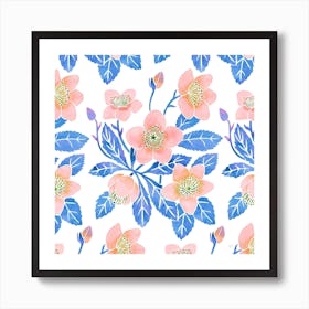 Winter Rose Pink Square Art Print