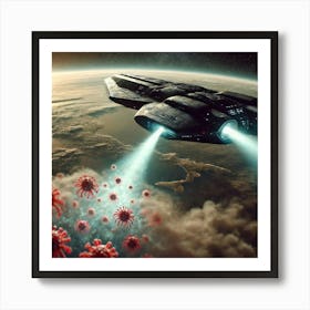 A Futuristic Scene Showing A Stealth Ship Deployin Art Print