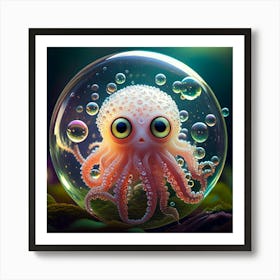 Firefly Photorealistic, Highly Detailed, Color, Cute, Cthulhu, Big Eyes, Soap Bubbles, Floating, Air (8) Art Print