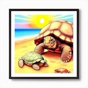 Turtles On The Beach 2 Art Print