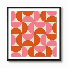 Mid Century Abstract Half Circles in Pink and Orange Art Print