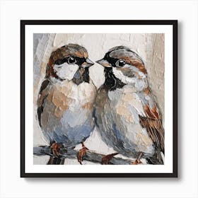 Firefly A Modern Illustration Of 2 Beautiful Sparrows Together In Neutral Colors Of Taupe, Gray, Tan (48) Art Print