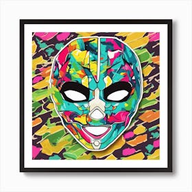 Vibrant Sticker Of A Camouflage Pattern Mask And Based On A Trend Setting Indie Game 1 Art Print