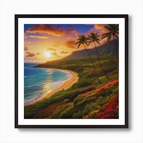 Sunset At Hawaii Landscape Art Print