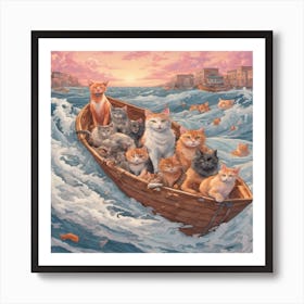 Cats In A Boat Art Print