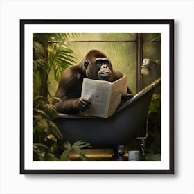 Gorilla In The Bath reading A Newspaper Art Print