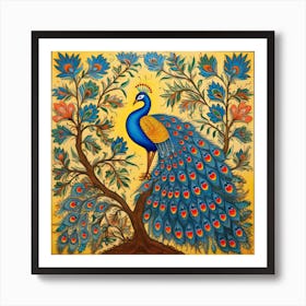 Peacock, Impressionist Painting, Acrylic On Canvas, Brown Color Art Print