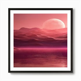 Pink Moon Over Water Art Print