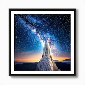 Firefly Cosmic Woman Under Vast Nightfall Sky 36801 (2) Art Print