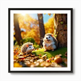 Hedgehogs In Autumn Art Print