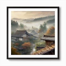 Firefly Rustic Rooftop Japanese Vintage Village Landscape 78771 Art Print