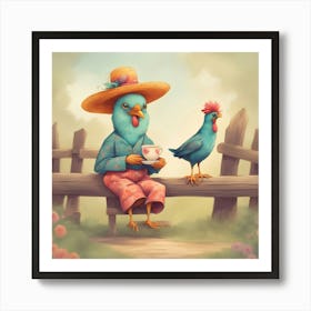 Rooster And Chicken Art Print