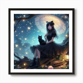 Gothic Girl With Cat 4 Poster