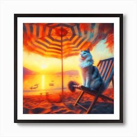 Sunset Time with the Cat Art Print