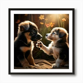 An Intimate Up Close View Of A Clever Mongrel Puppy Emerging As A Sensation Of Trust And Positive As Art Print