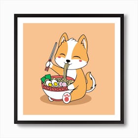 Cute Corgi Eating Ramen Art Print