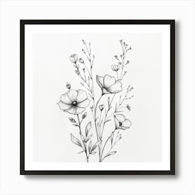 Flowers In Black And White Art Print