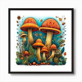 Mushrooms And Leaves 1 Art Print