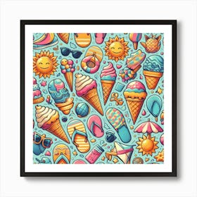 Seamless Pattern With Ice Cream 1 Art Print