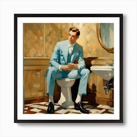 Man Sitting On A Toilet Art Print