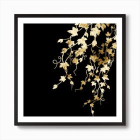 Gold Ivy On Black Background Art Print